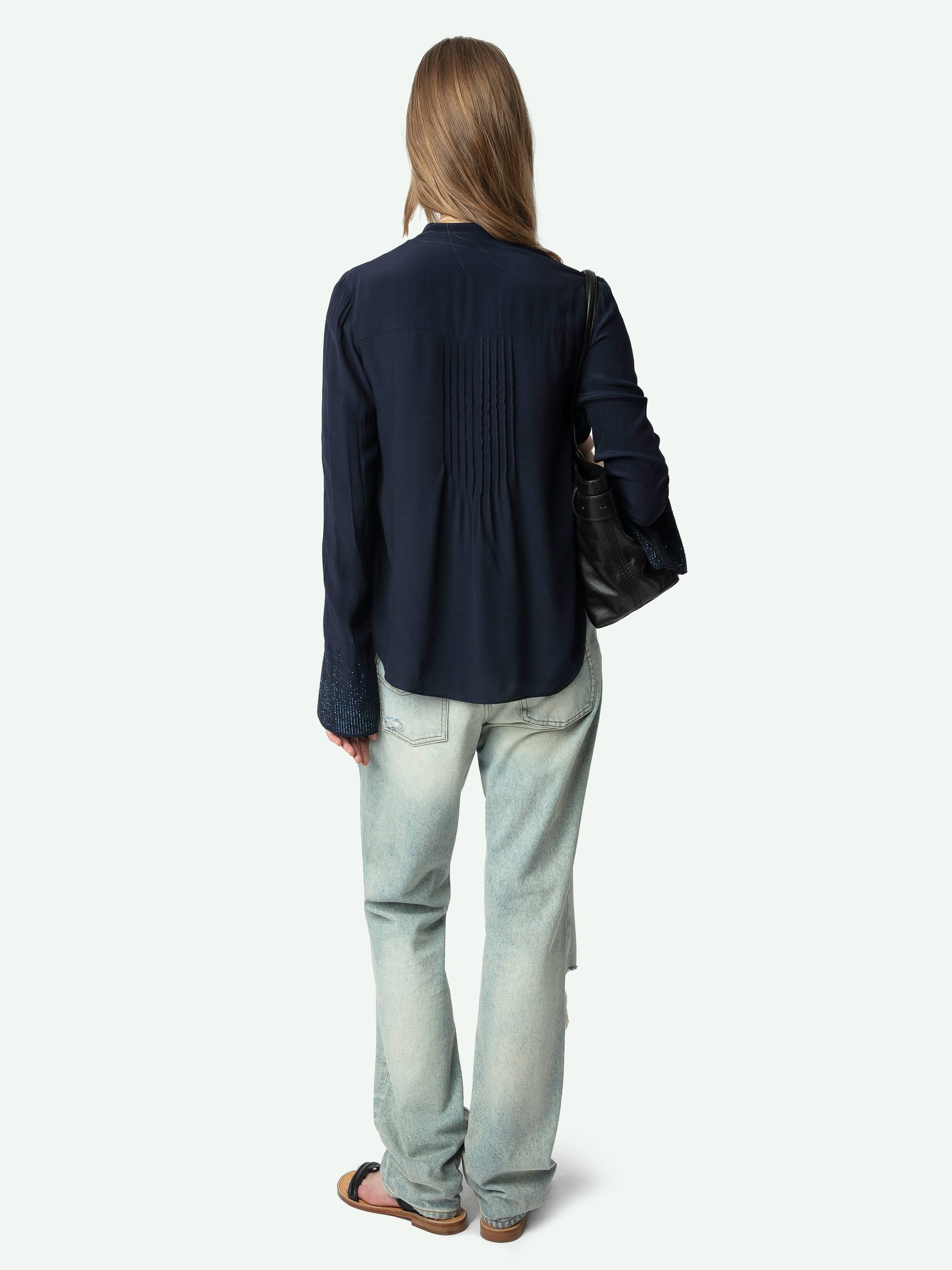 Taika Blouse - Viscose blouse with rhinestone patterns on cuff, long sleeves.